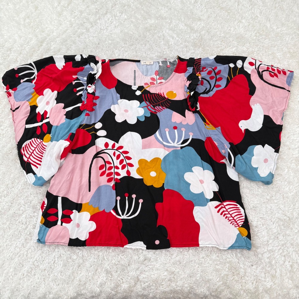 Jodifl Blouse Women's S Floral Print Ruffle Sleeve Colorful Top Pattern Boho